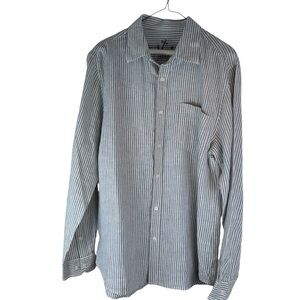 100% Linen Striped Button Down Shirt HiHo Beach Fit Resortwear - XL
